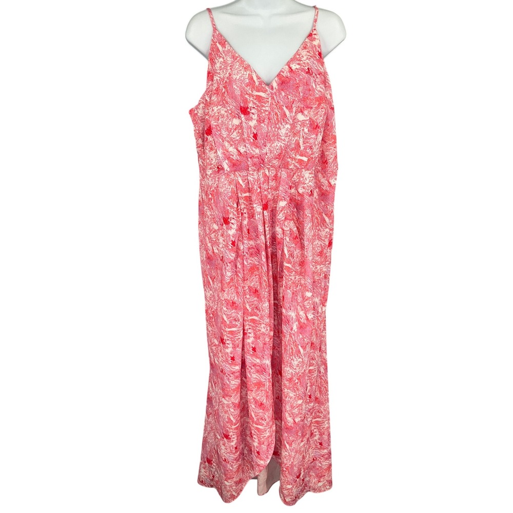 Chelsea 28 Pink Floral Pleated Front‎ Slit Sleeveless V-Neck Maxi Sundress 1X